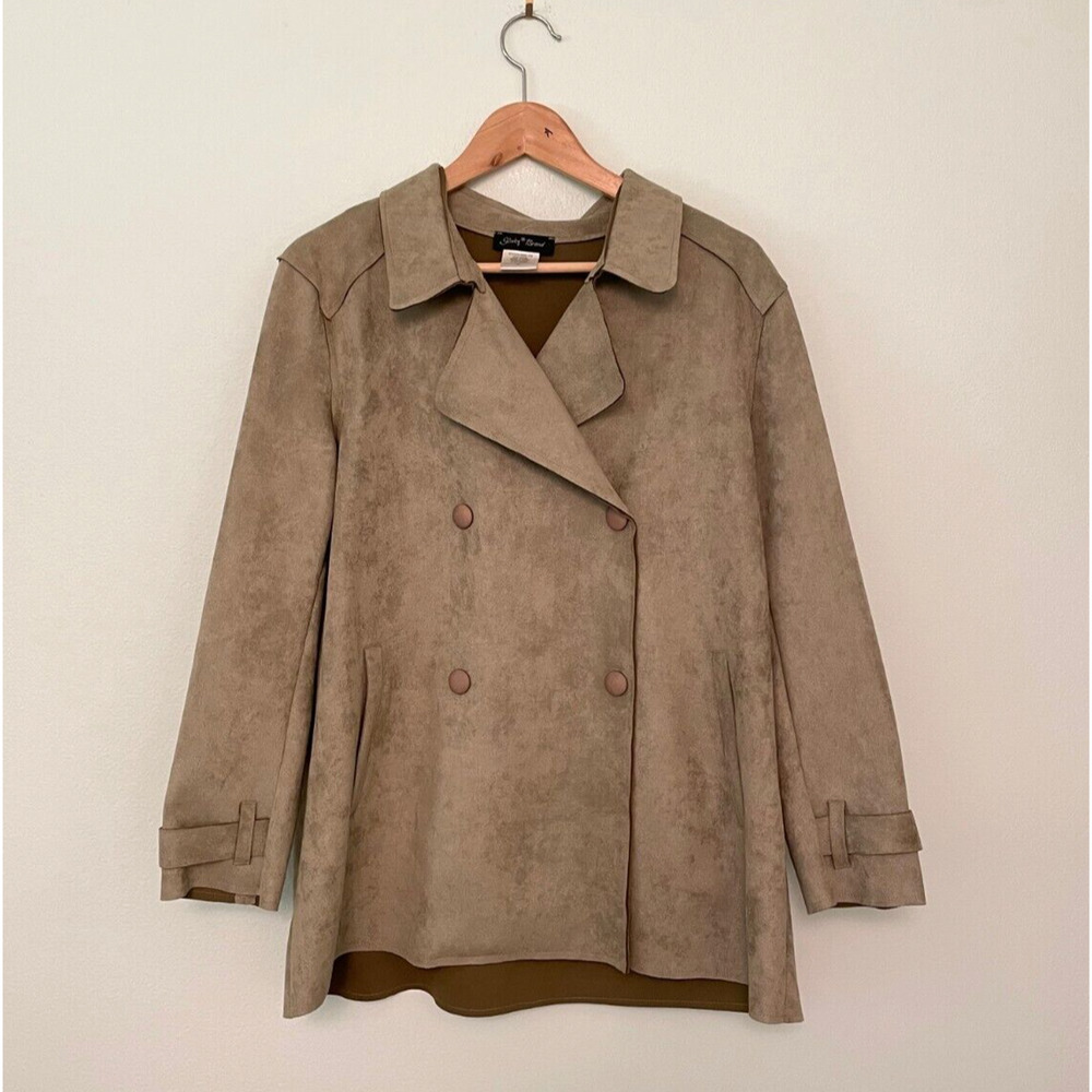 Slinky Brand Womens Coat Medium Gray Faux Suede Double Breasted Relaxed Grunge